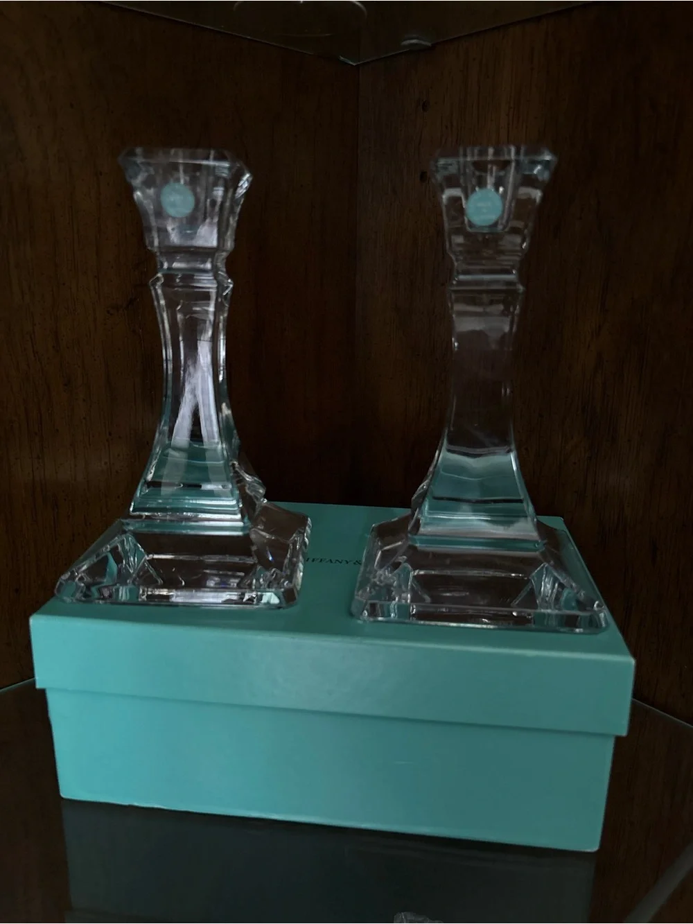 Tiffany & Co. Crystal Candlestick Pair Made In Slovenia
